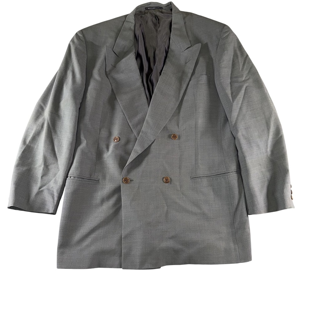 Ermenegildo Zegna Suit Jacket Mens 46 Gray Double Breasted Soft Made Switzerland